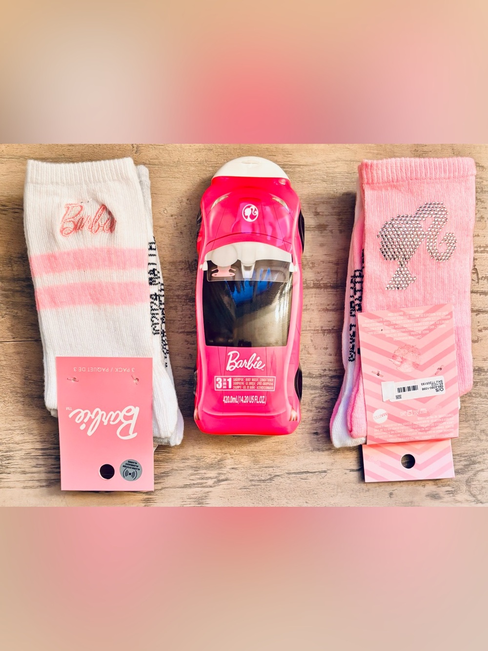 Barbie Bundle of 3-in-1 Body Wash & Packs of Rhinestone Embroidered Socks